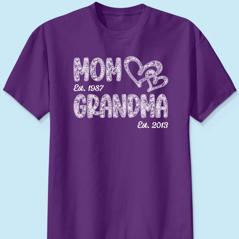 Mom Grandma Lace Pattern Est Year - Personalized Shirt - Gift For Grandma, Mom - Image 15