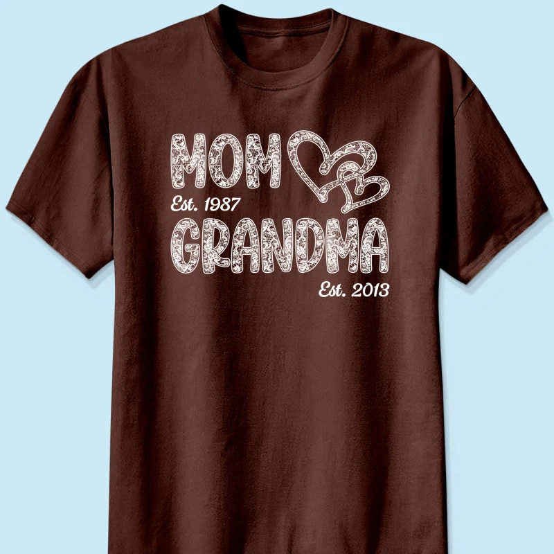 Mom Grandma Lace Pattern Est Year - Personalized Shirt - Gift For Grandma, Mom - Image 16
