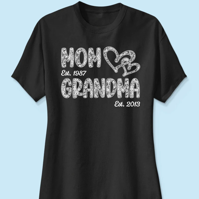 Mom Grandma Lace Pattern Est Year - Personalized Shirt - Gift For Grandma, Mom - Image 17