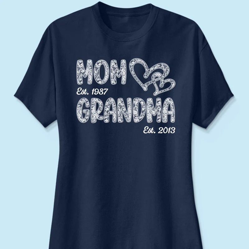 Mom Grandma Lace Pattern Est Year - Personalized Shirt - Gift For Grandma, Mom - Image 18