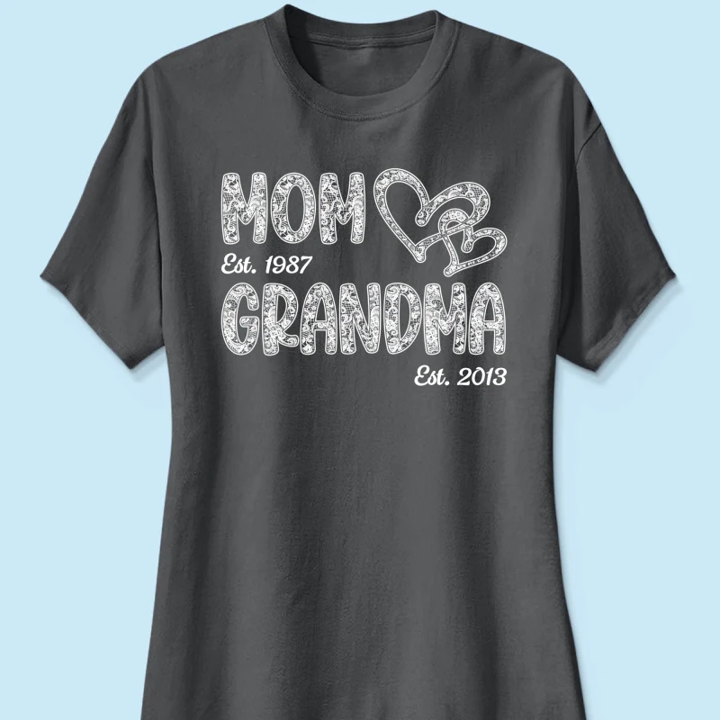 Mom Grandma Lace Pattern Est Year - Personalized Shirt - Gift For Grandma, Mom - Image 19