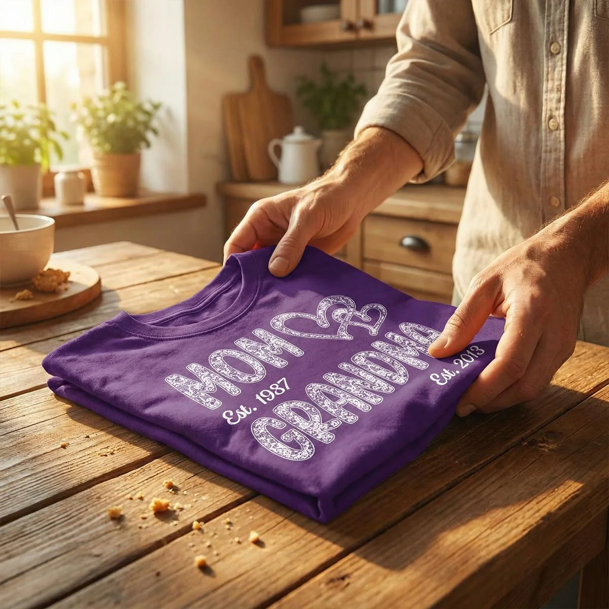 Mom Grandma Lace Pattern Est Year - Personalized Shirt - Gift For Grandma, Mom - Image 2