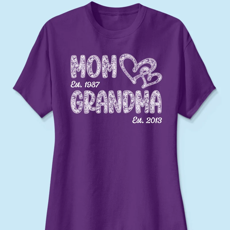 Mom Grandma Lace Pattern Est Year - Personalized Shirt - Gift For Grandma, Mom - Image 20