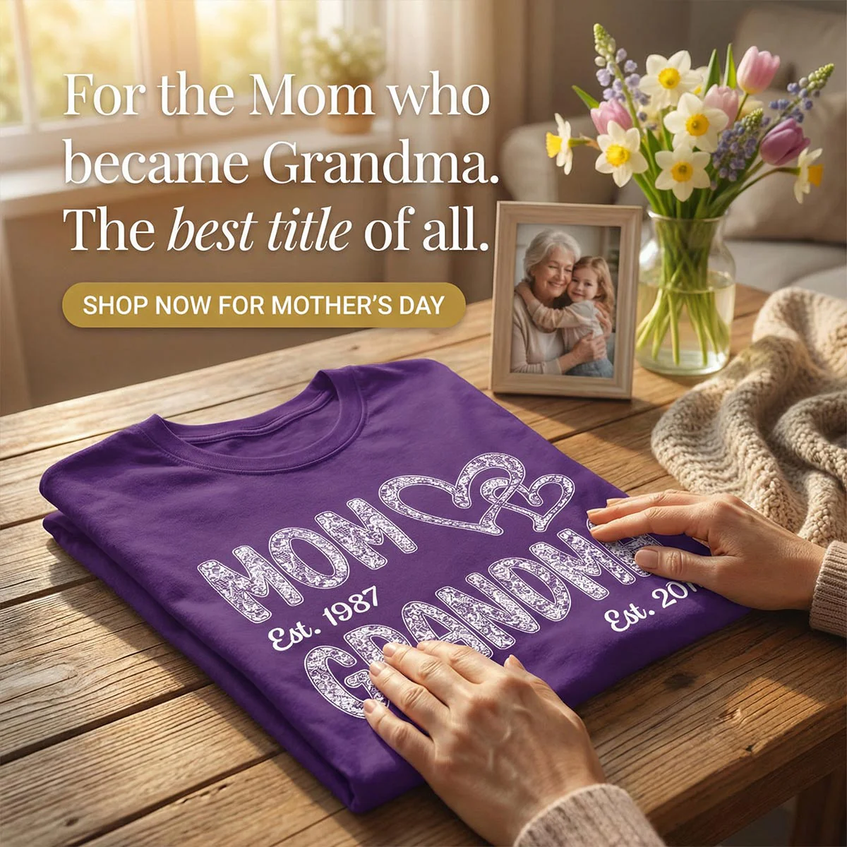 Mom Grandma Lace Pattern Est Year - Personalized Shirt - Gift For Grandma, Mom - Image 3