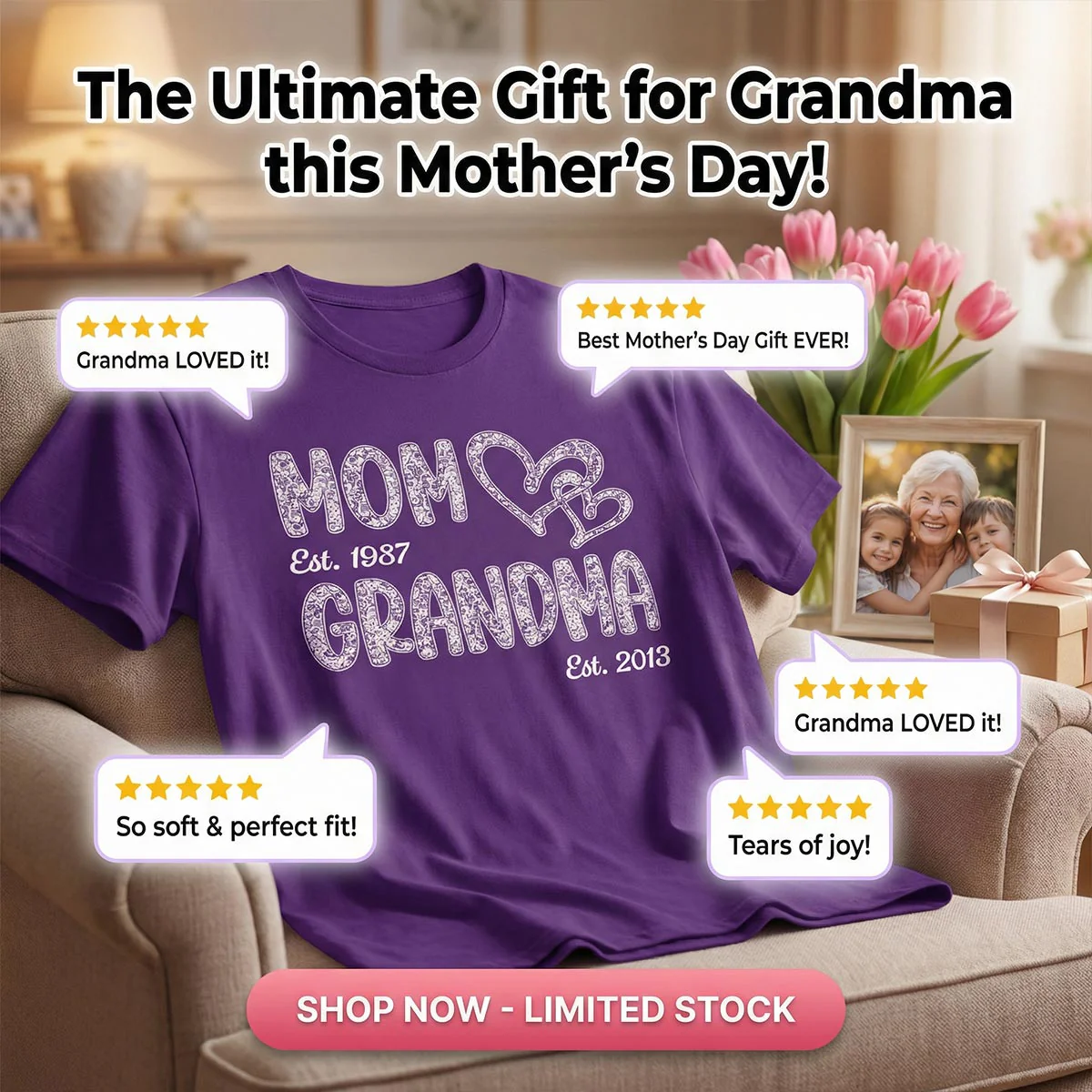 Mom Grandma Lace Pattern Est Year - Personalized Shirt - Gift For Grandma, Mom - Image 4