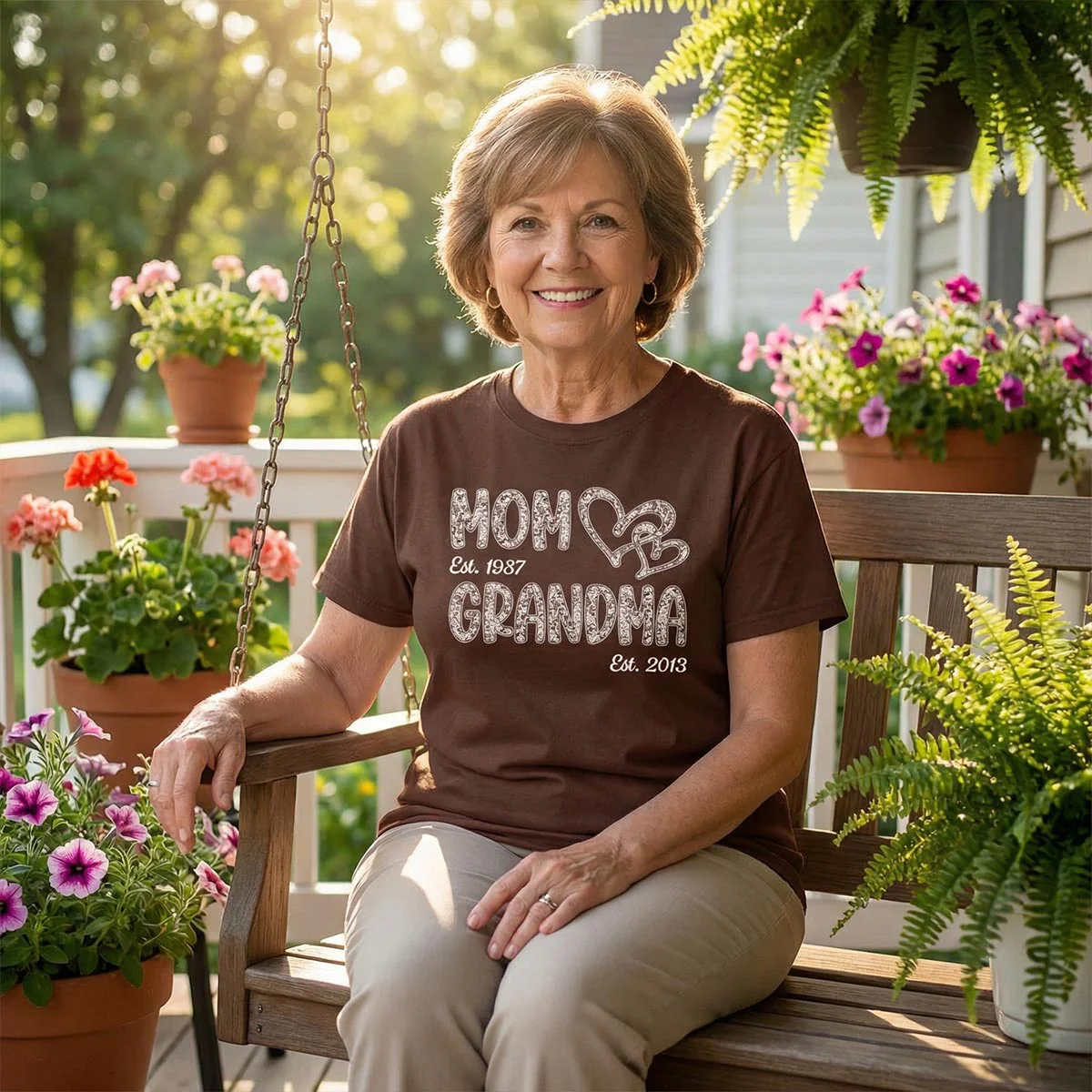 Mom Grandma Lace Pattern Est Year - Personalized Shirt - Gift For Grandma, Mom - Image 5