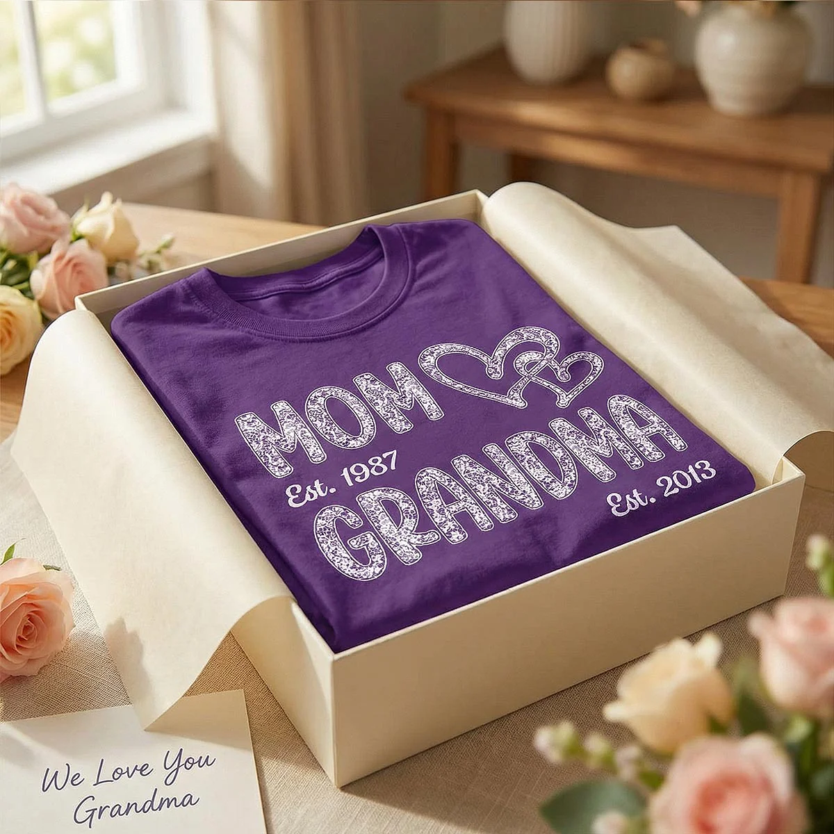 Mom Grandma Lace Pattern Est Year - Personalized Shirt - Gift For Grandma, Mom - Image 6