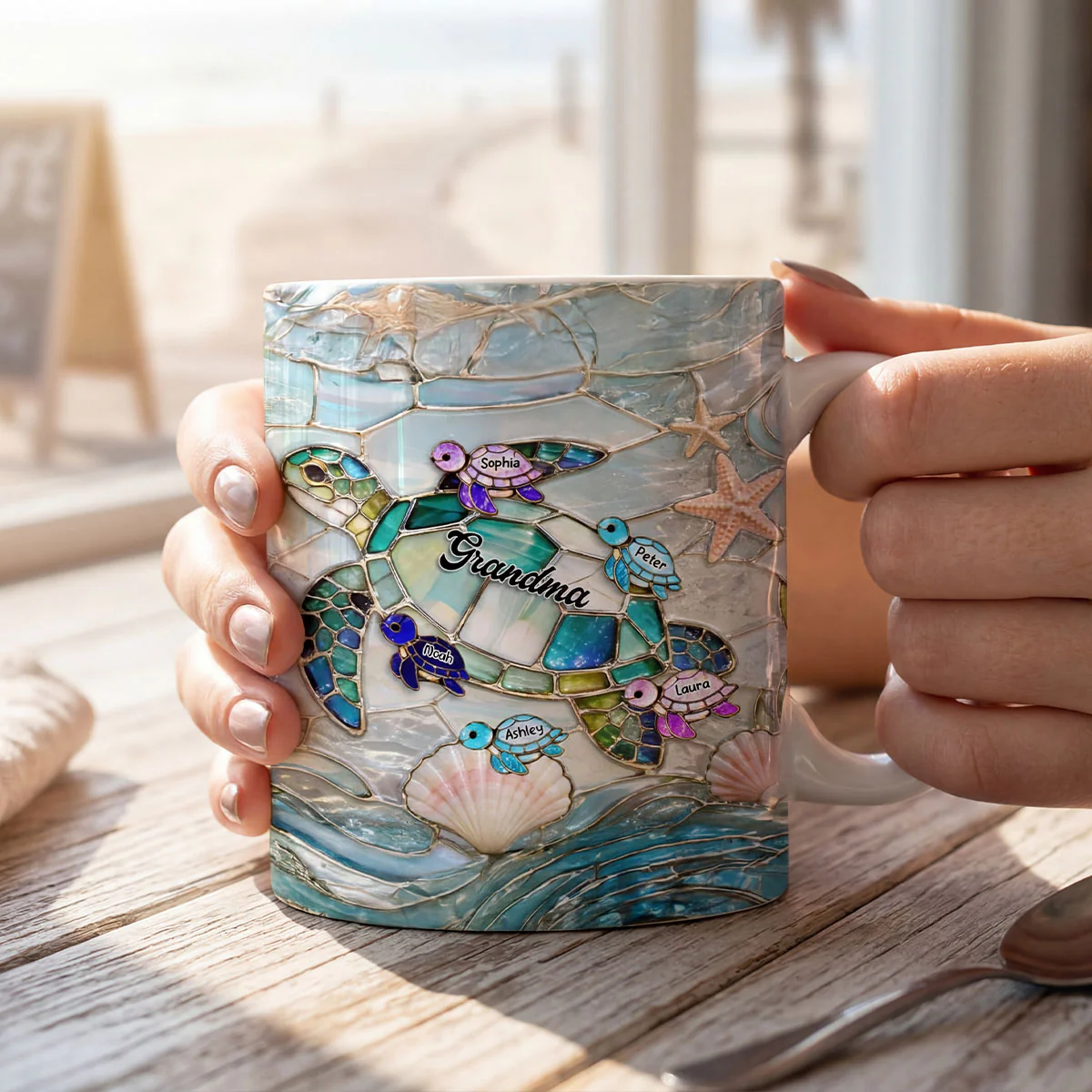 Mom Grandma Ocean Breeze Turtle - Personalized Mug - Heartfelt Mother's Day Gift for Grandma, Mom, Wife - Image 6