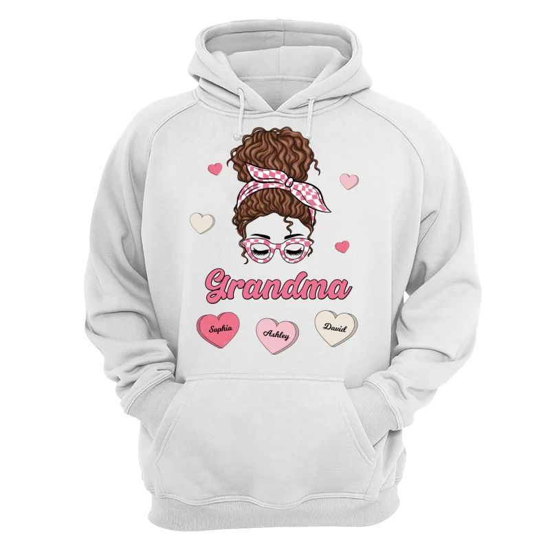 Mom Grandma Pink & White Messy Bun Personalized Shirt - Image 13