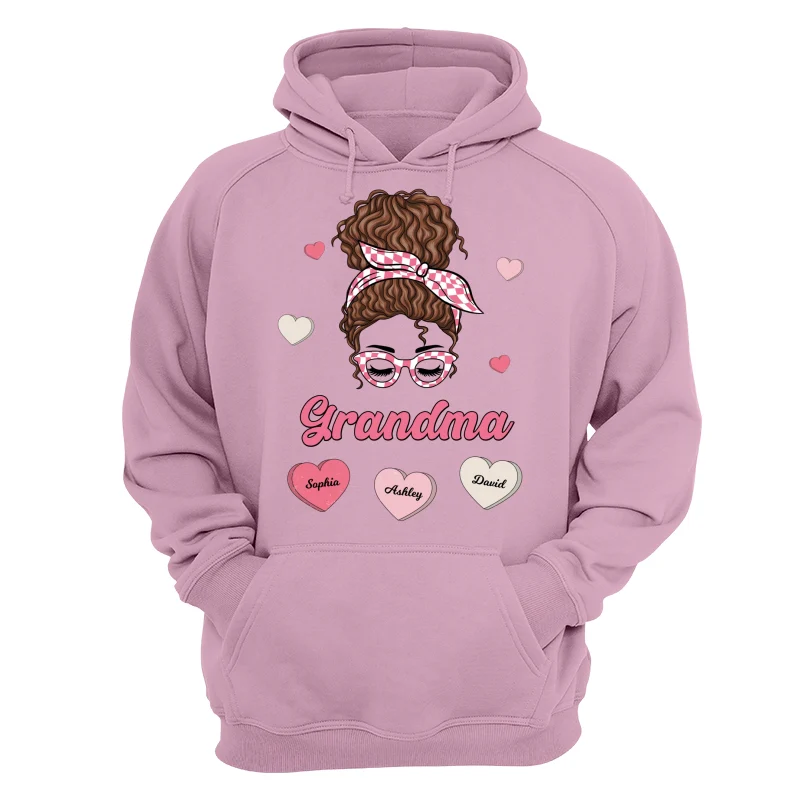 Mom Grandma Pink & White Messy Bun Personalized Shirt - Image 15