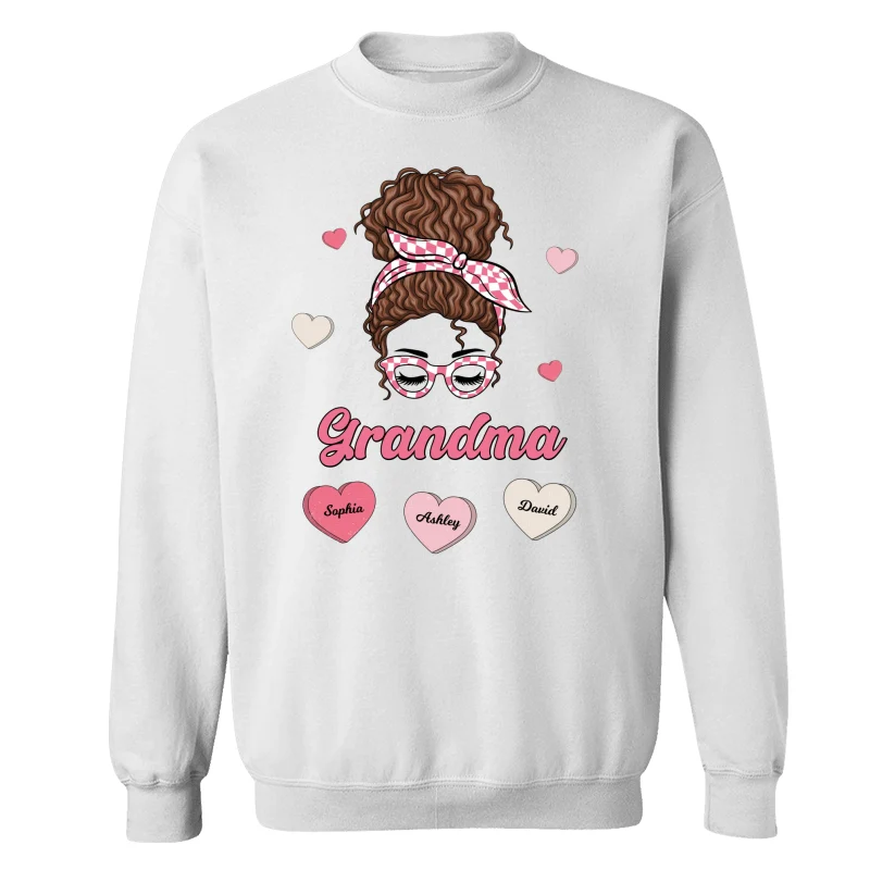 Mom Grandma Pink & White Messy Bun Personalized Shirt - Image 17