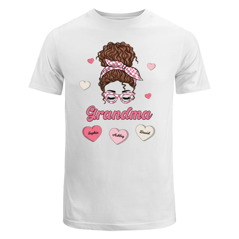 Mom Grandma Pink & White Messy Bun Personalized Shirt - Image 5