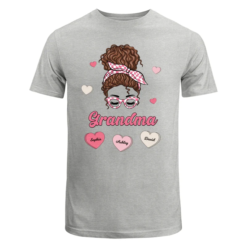 Mom Grandma Pink & White Messy Bun Personalized Shirt - Image 6