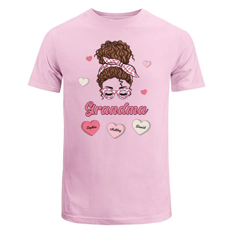 Mom Grandma Pink & White Messy Bun Personalized Shirt - Image 7