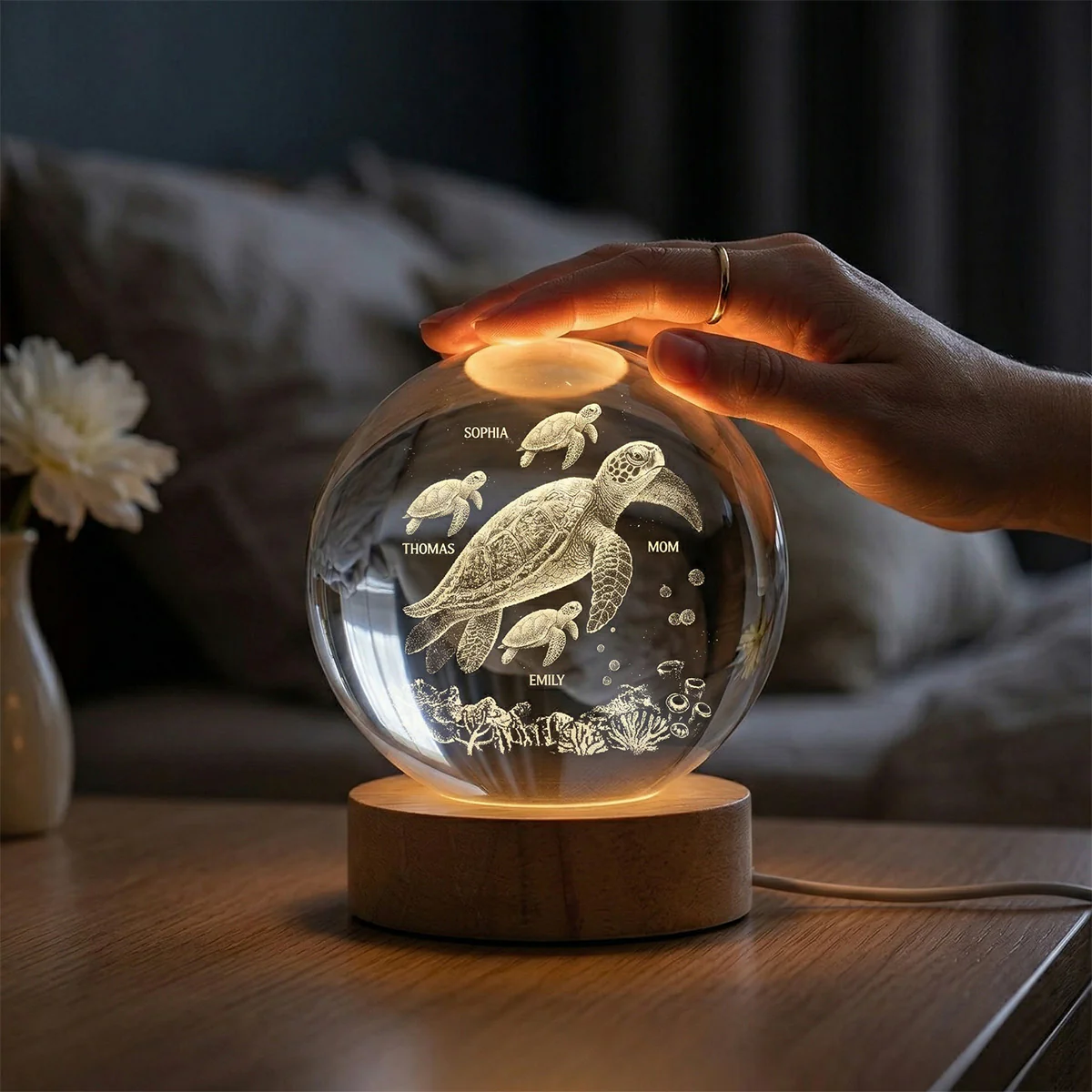 Mom Grandma Sea Turtle - Personalized Crystal Ball LED Night Light - Image 3