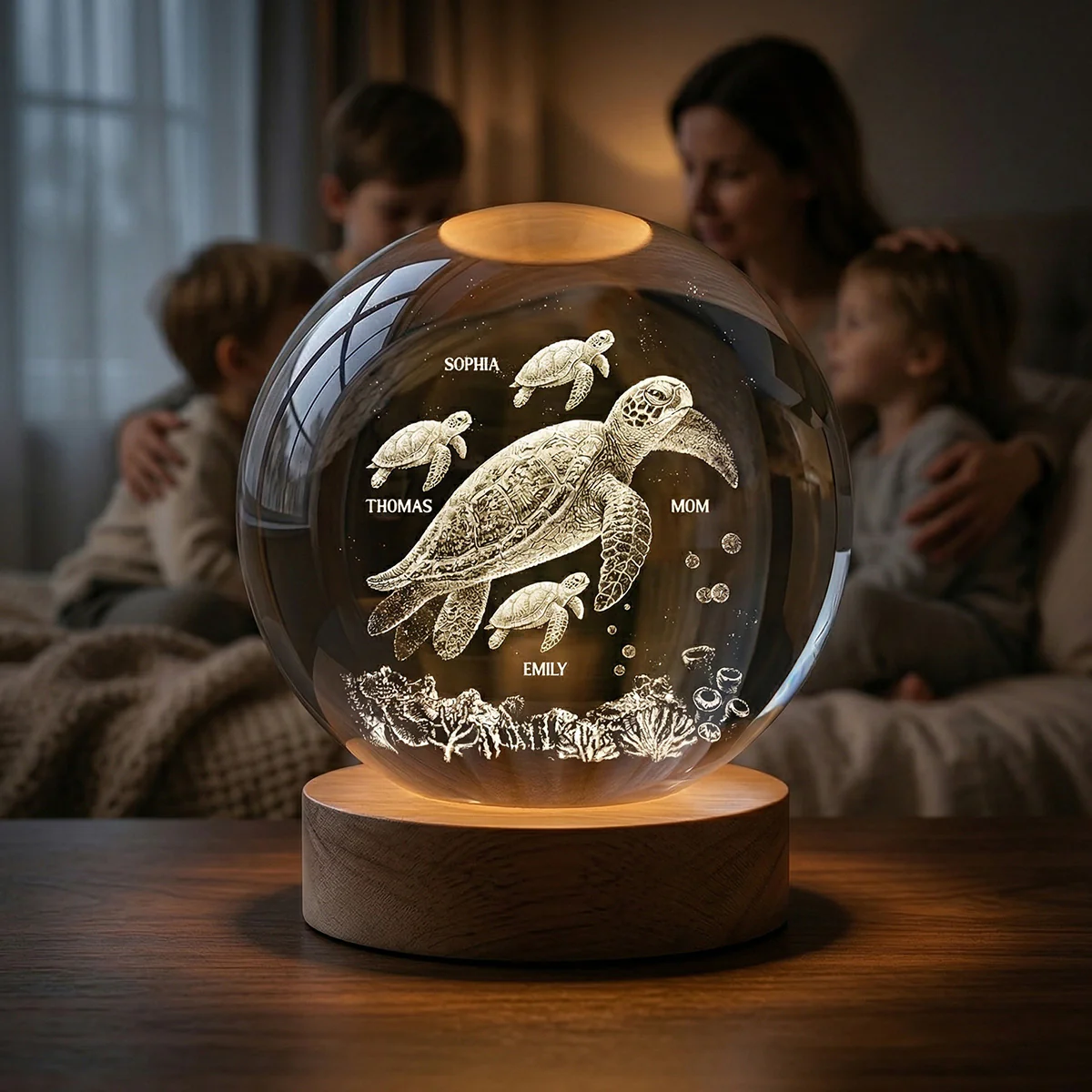 Mom Grandma Sea Turtle - Personalized Crystal Ball LED Night Light - Image 4