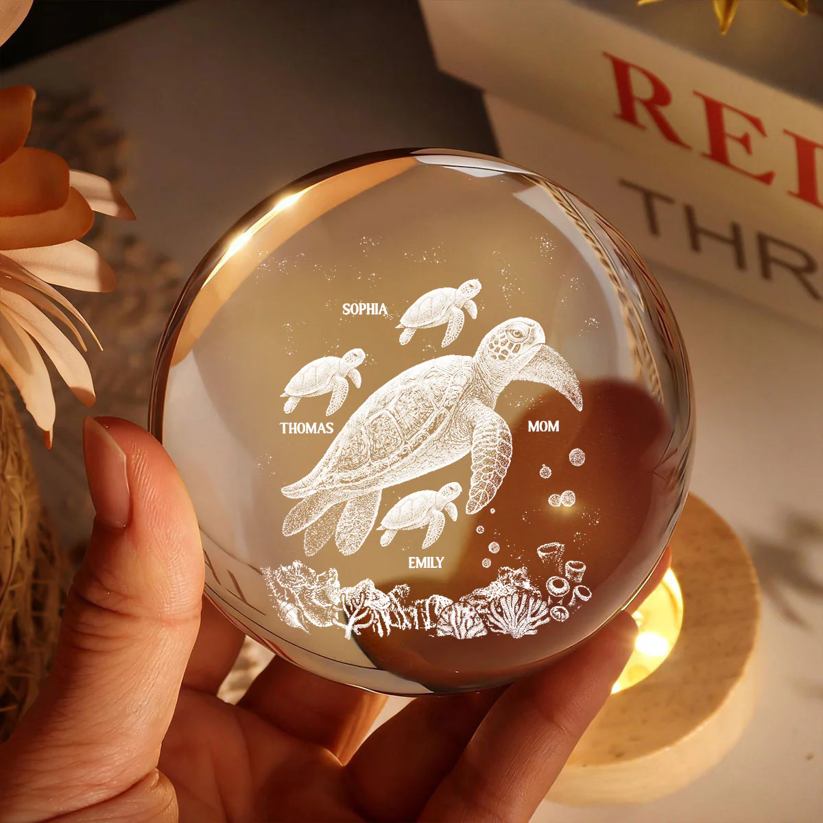 Mom Grandma Sea Turtle - Personalized Crystal Ball LED Night Light - Image 8