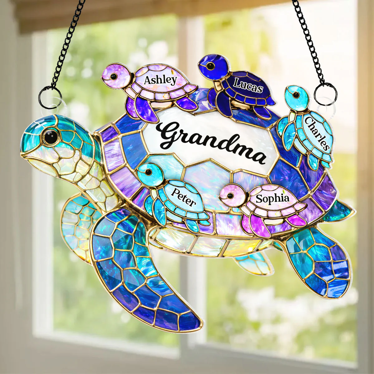 Mom Grandma Sea Turtle - Personalized Suncatcher Ornament - Mother's Day Gift for Her - Image 2