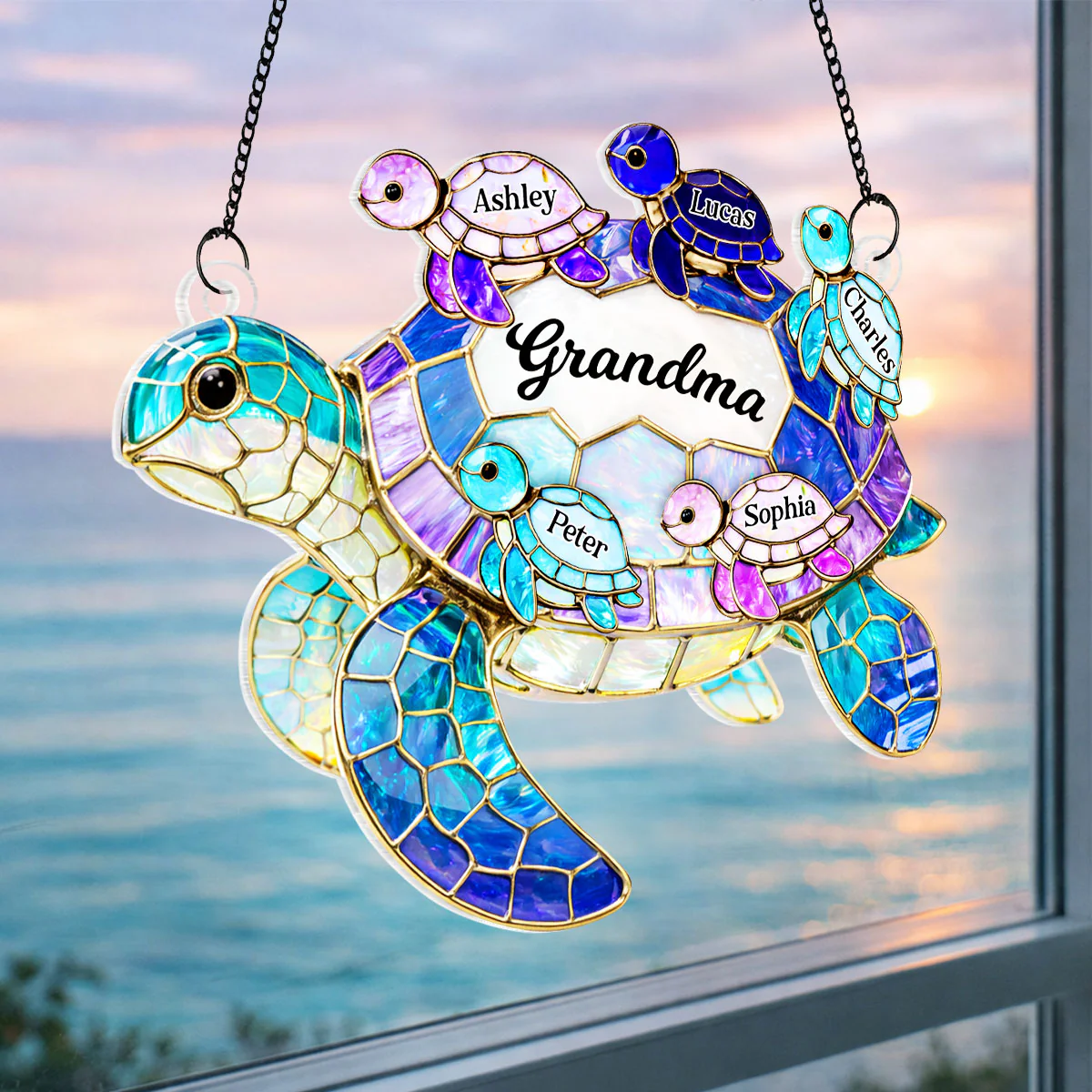 Mom Grandma Sea Turtle - Personalized Suncatcher Ornament - Mother's Day Gift for Her - Image 4