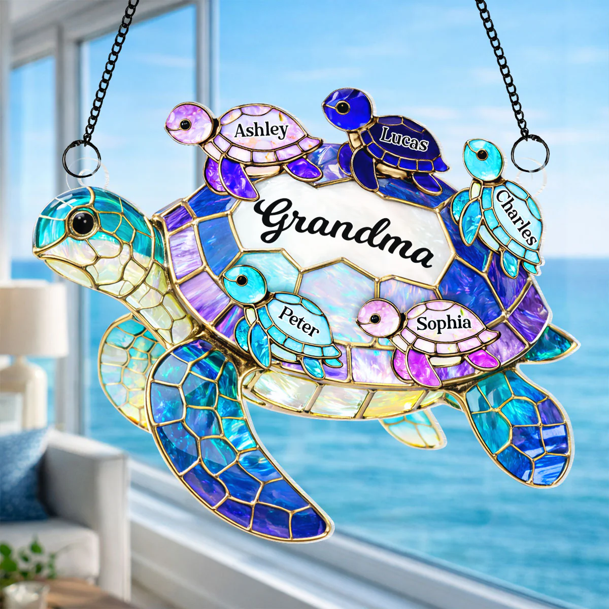 Mom Grandma Sea Turtle - Personalized Suncatcher Ornament - Mother's Day Gift for Her - Image 9