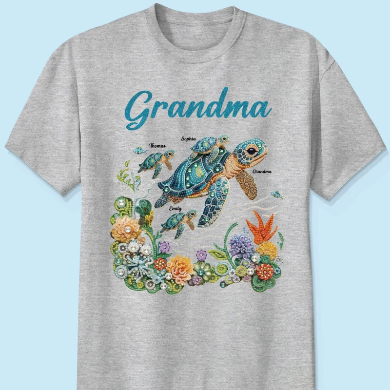 Mom Grandma Sea Turtle Rhinestones Style 2D Printed - Personalized Shirt - Mother's Day Gift For Mom Grandma - Image 11