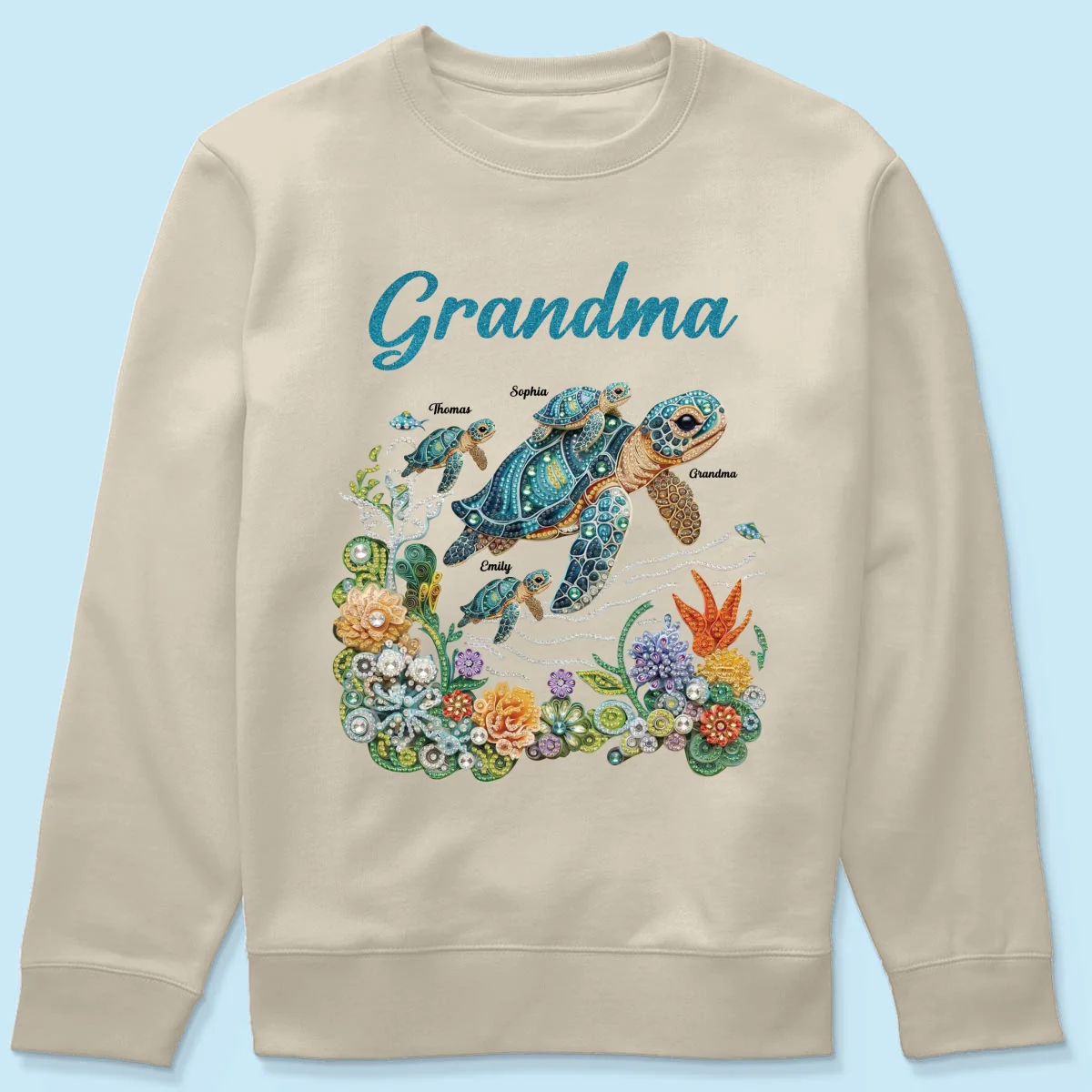 Mom Grandma Sea Turtle Rhinestones Style 2D Printed - Personalized Shirt - Mother's Day Gift For Mom Grandma - Image 26