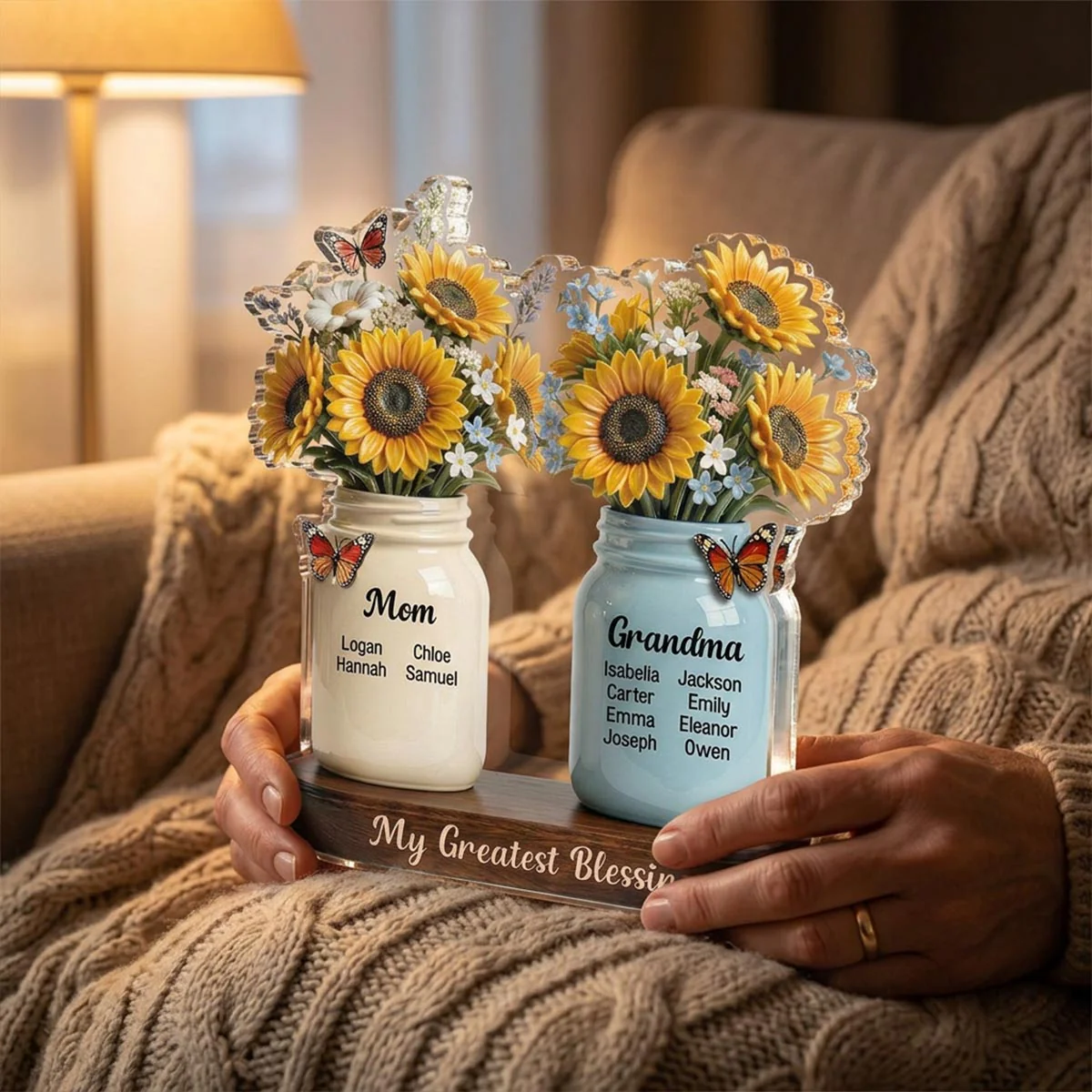 Mom Grandma Sunflowers Jars Custom Names 2D Flat - Personalized Acrylic Block Plaque - Mother's Day Gift For Grandma - Image 2