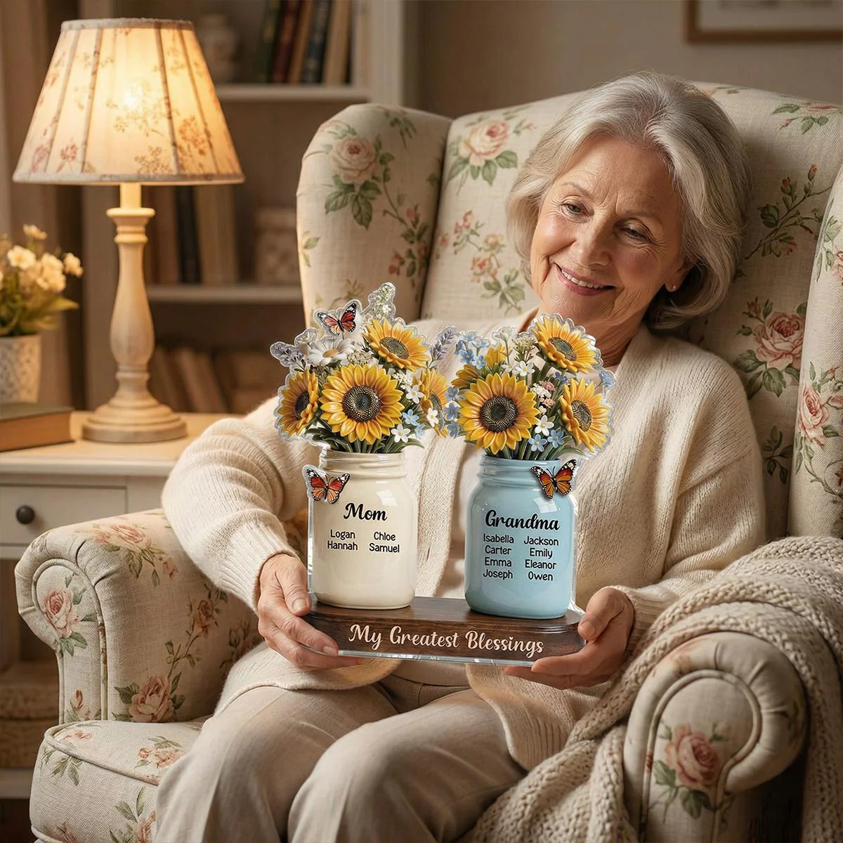 Mom Grandma Sunflowers Jars Custom Names 2D Flat - Personalized Acrylic Block Plaque - Mother's Day Gift For Grandma - Image 3