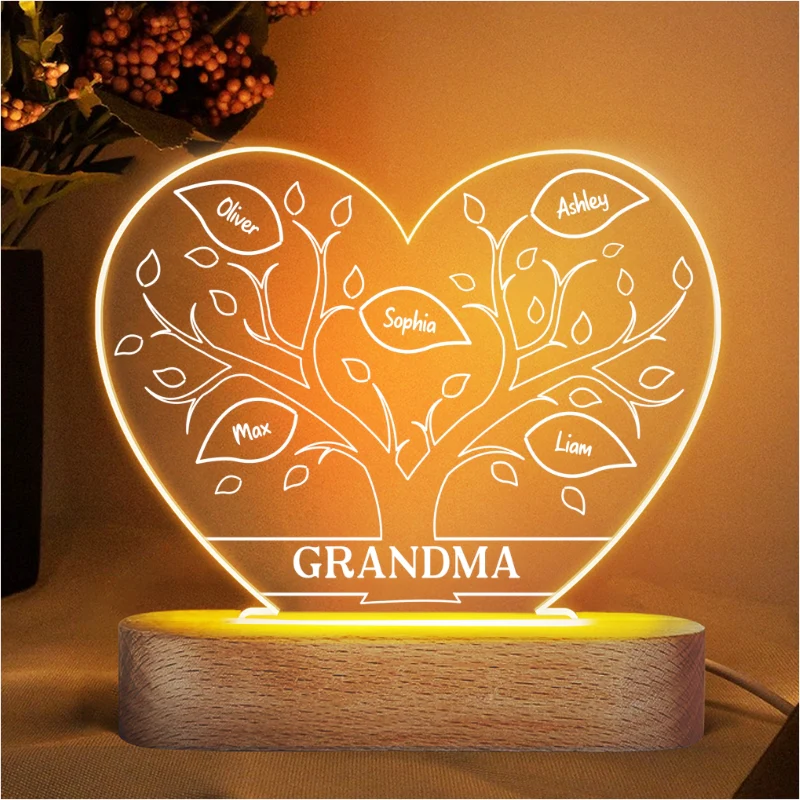 Mom Grandma Tree Personalized Heart Plaque LED Night Light - Image 4