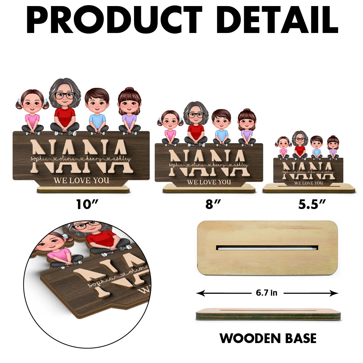Mom Grandma We Love You Mother & Children Sitting On Word Personalized 2-Layer Standing Wooden Plaque - Image 6