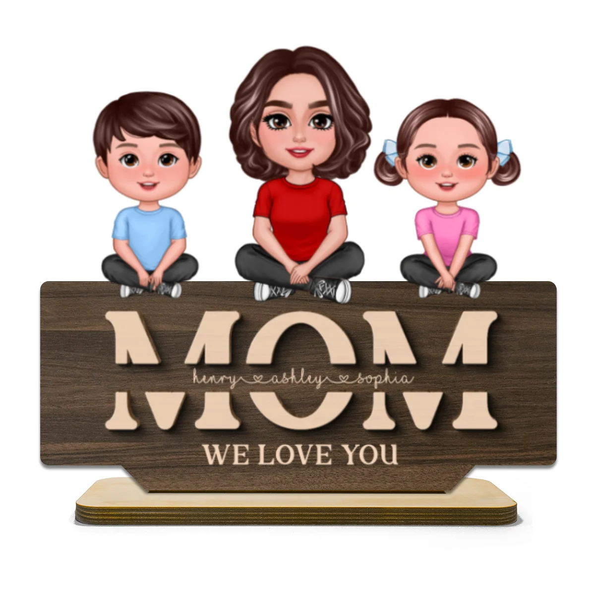 Mom Grandma We Love You Mother & Children Sitting On Word Personalized 2-Layer Standing Wooden Plaque - Image 8