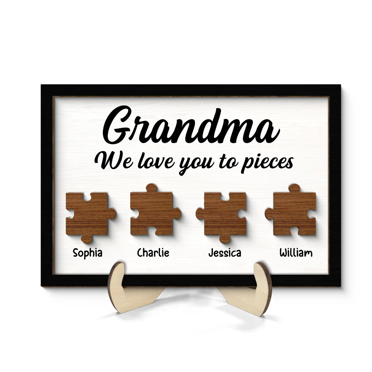 Mom Grandma We Love You To Pieces Kids Names Personalized 2-Layer Wooden Plaque
