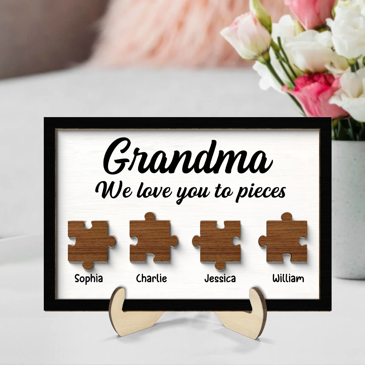 Mom Grandma We Love You To Pieces Kids Names Personalized 2-Layer Wooden Plaque - Image 2