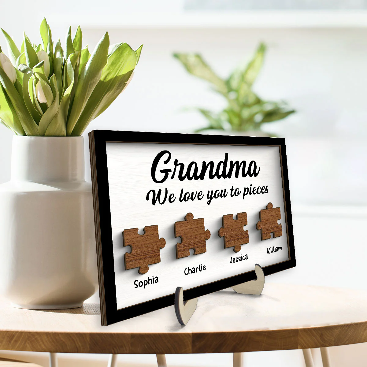 Mom Grandma We Love You To Pieces Kids Names Personalized 2-Layer Wooden Plaque - Image 3