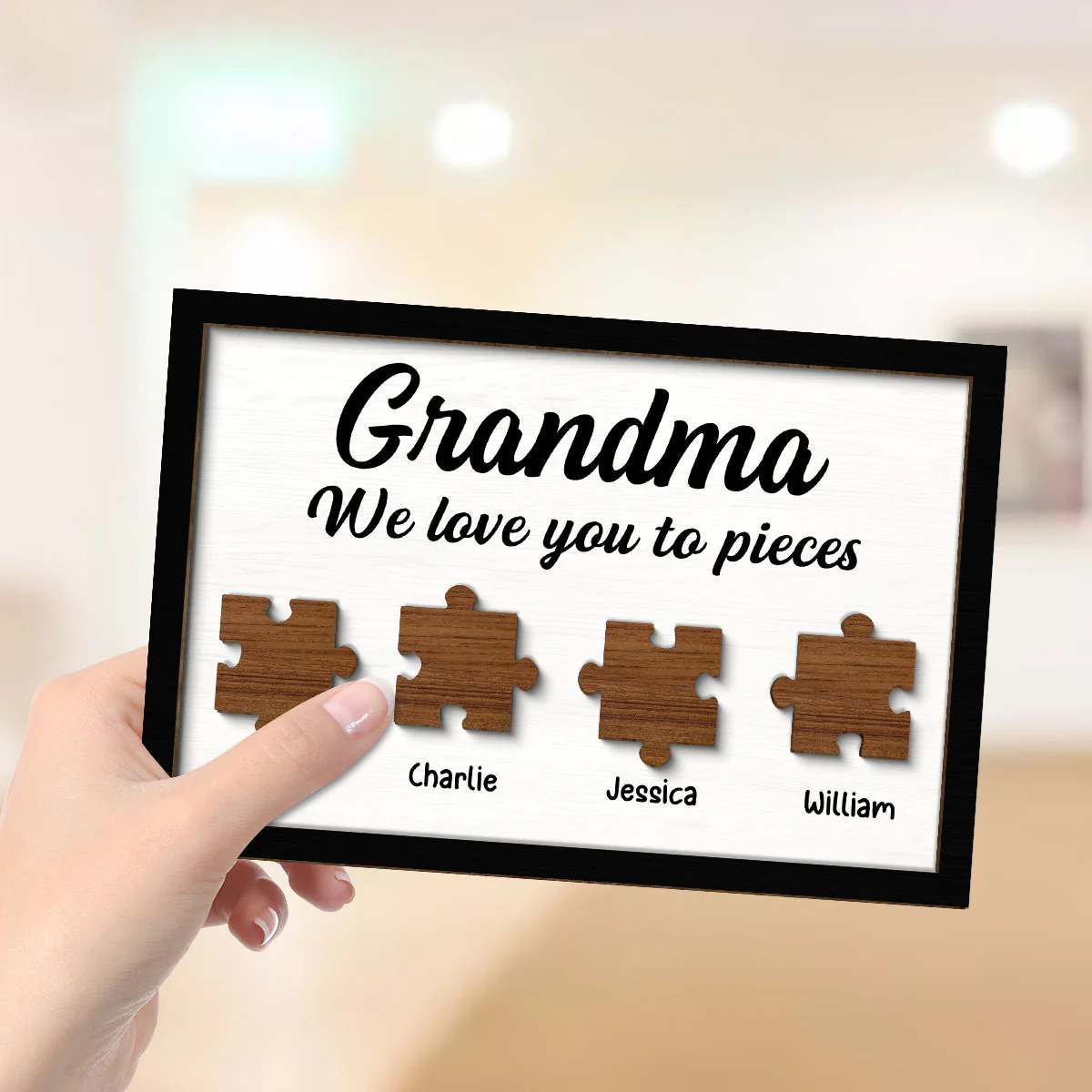 Mom Grandma We Love You To Pieces Kids Names Personalized 2-Layer Wooden Plaque - Image 4