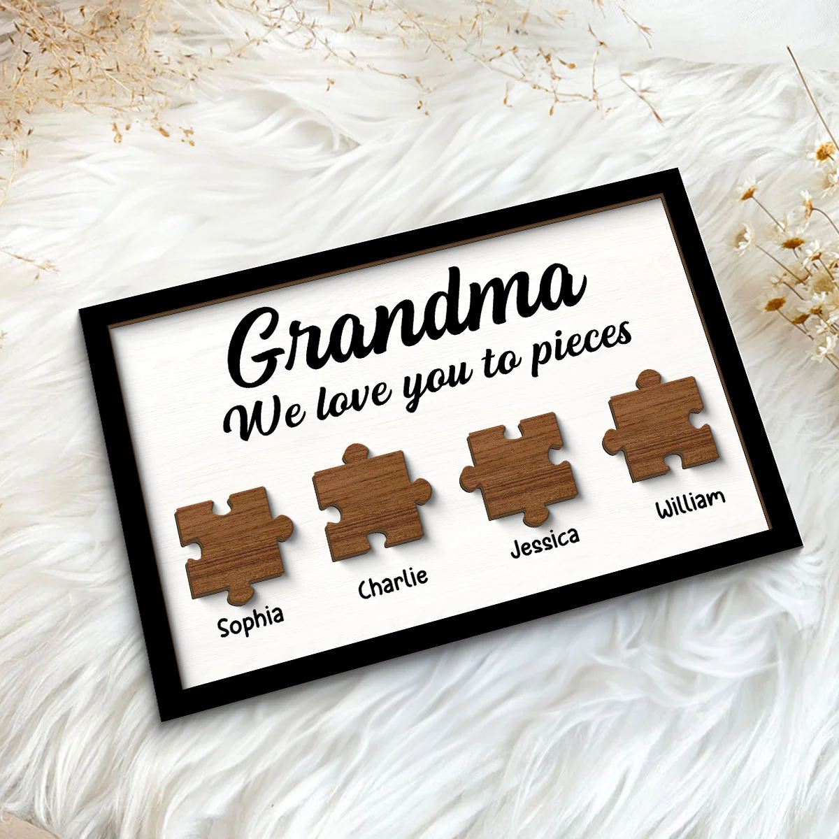 Mom Grandma We Love You To Pieces Kids Names Personalized 2-Layer Wooden Plaque - Image 5