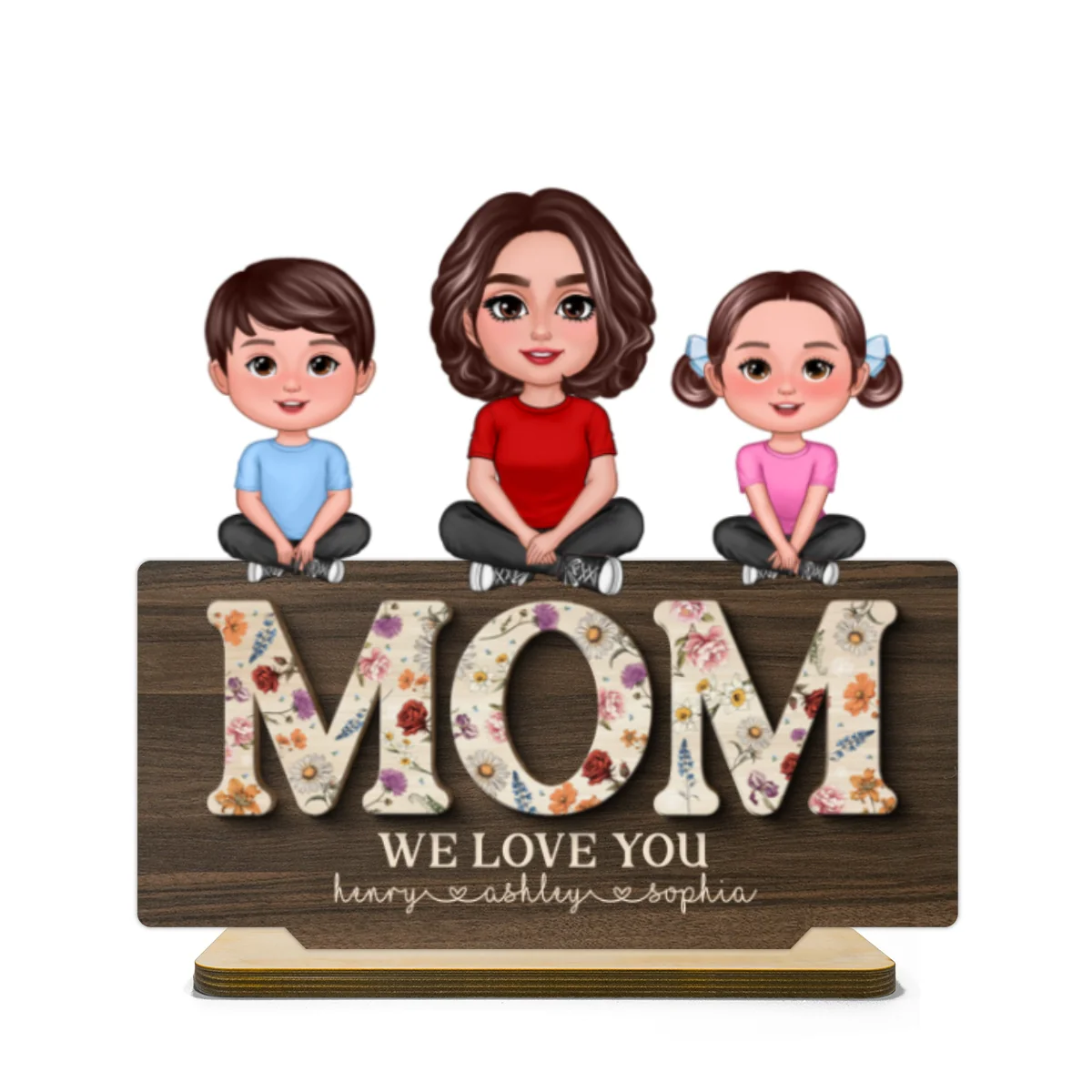 Mom Grandma We Love You Woman & Kids Crossed Legs Vintage Flowers Personalized 2-Layer Standing Wooden Plaque - Image 8