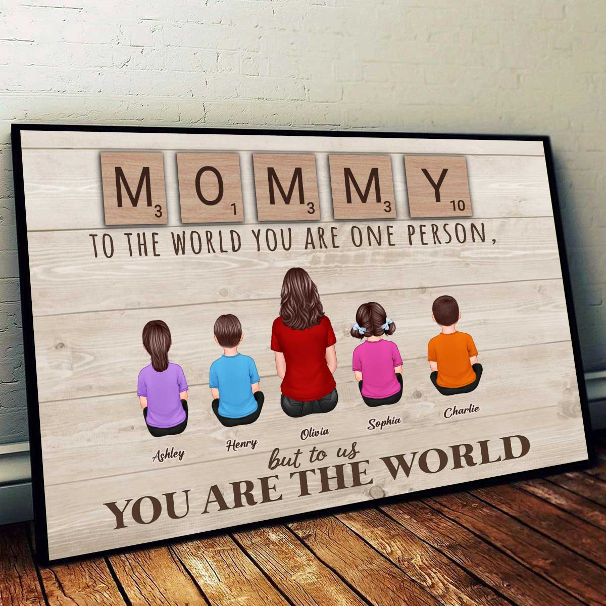 Mom Grandma You Are The World Alphabet Tiles Family Back View Personalized Horizontal Poster - Image 2