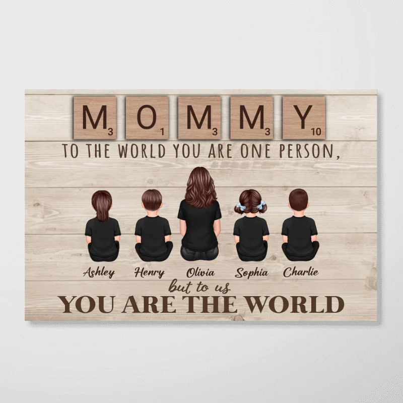 Mom Grandma You Are The World Alphabet Tiles Family Back View Personalized Horizontal Poster - Image 6