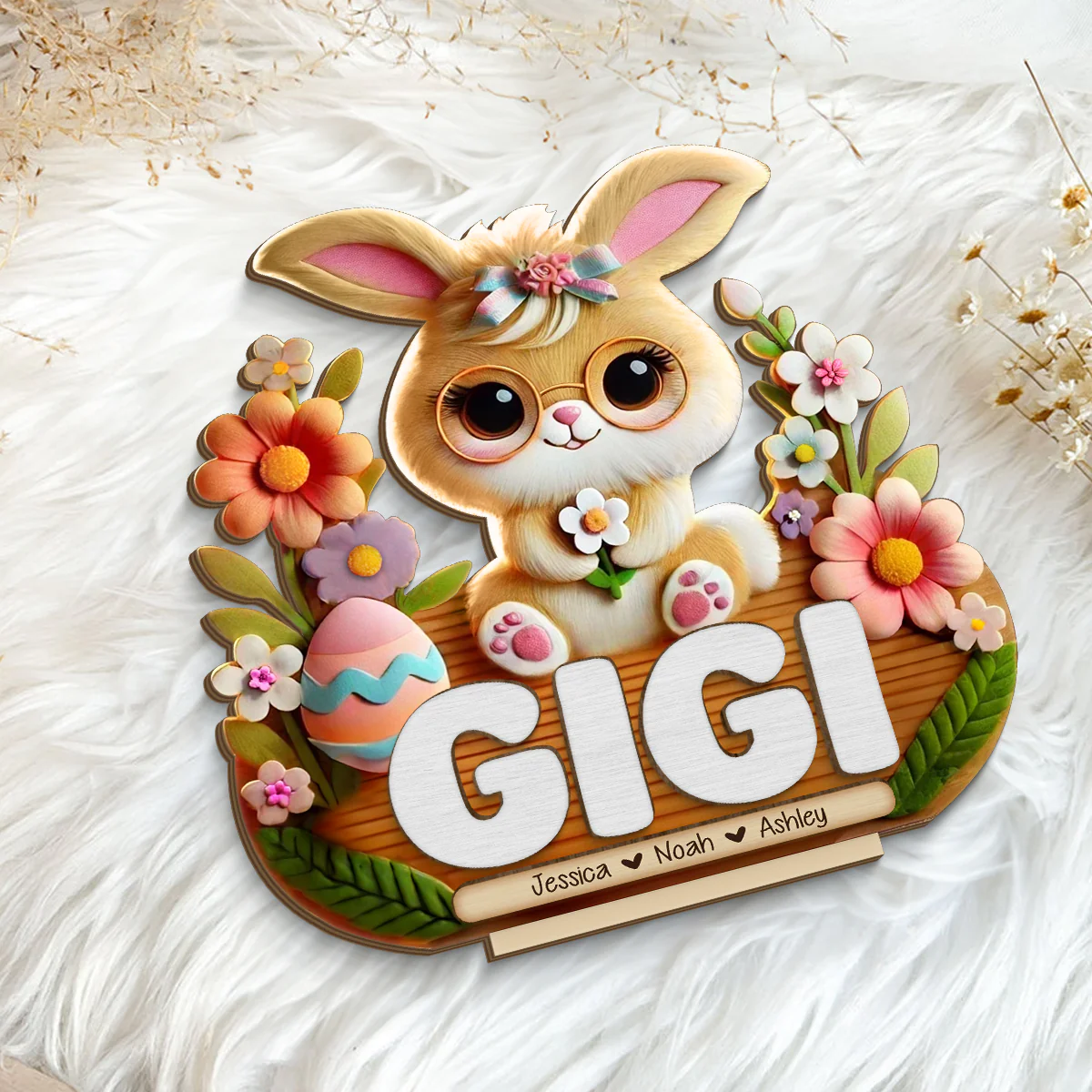 Mom Grandma's Easter Magic With Cute Bunny Engraved Standing Wooden Plaque, Heartfelt Personalized Gift For Mom, For Grandma - Image 5