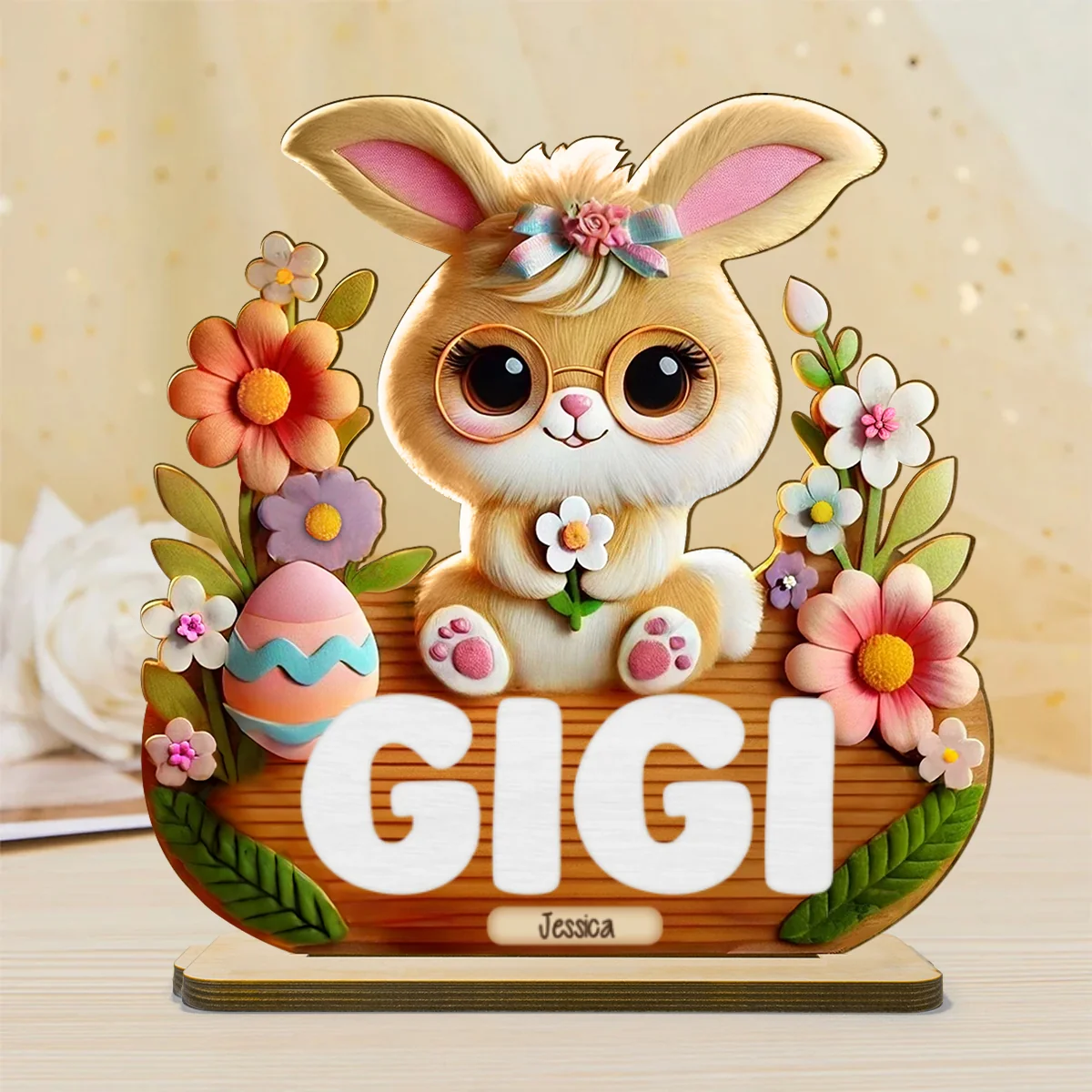 Mom Grandma's Easter Magic With Cute Bunny Engraved Standing Wooden Plaque, Heartfelt Personalized Gift For Mom, For Grandma - Image 8