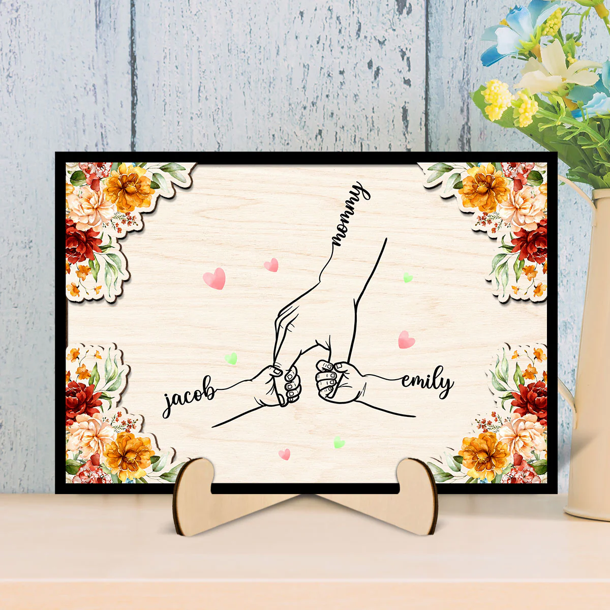 Mom Holding Children Hands Personalized 2-Layer Wooden Plaque - Image 2