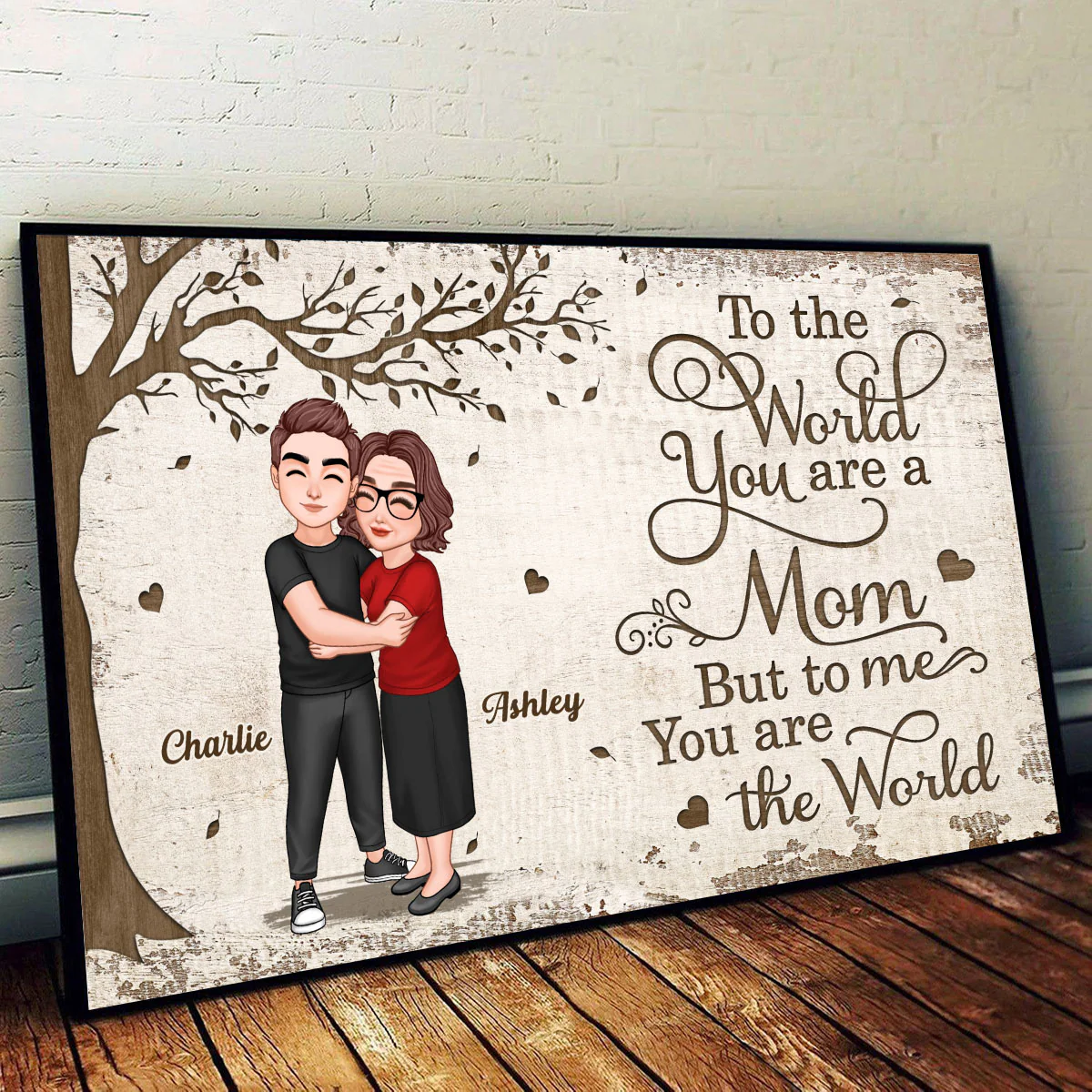 Mom Holding Son Daughter Under Tree Personalized Poster, Gift For Mom - Image 2