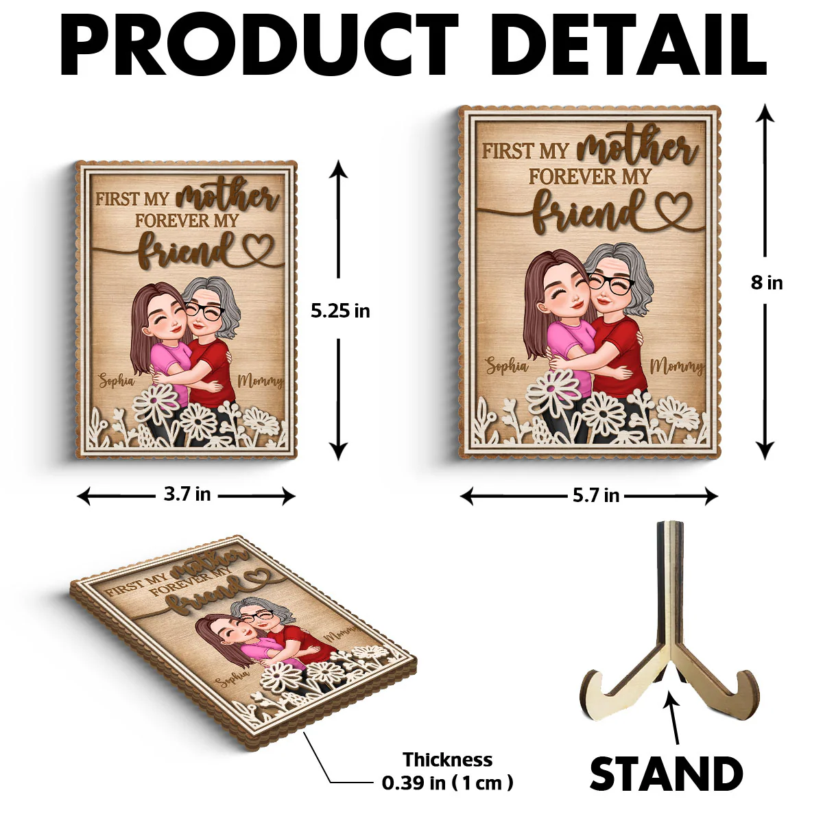 Mom Hugging Daughter Flowers Mother‘s Day Gift Personalized 2-Layer Wooden Plaque - Image 6