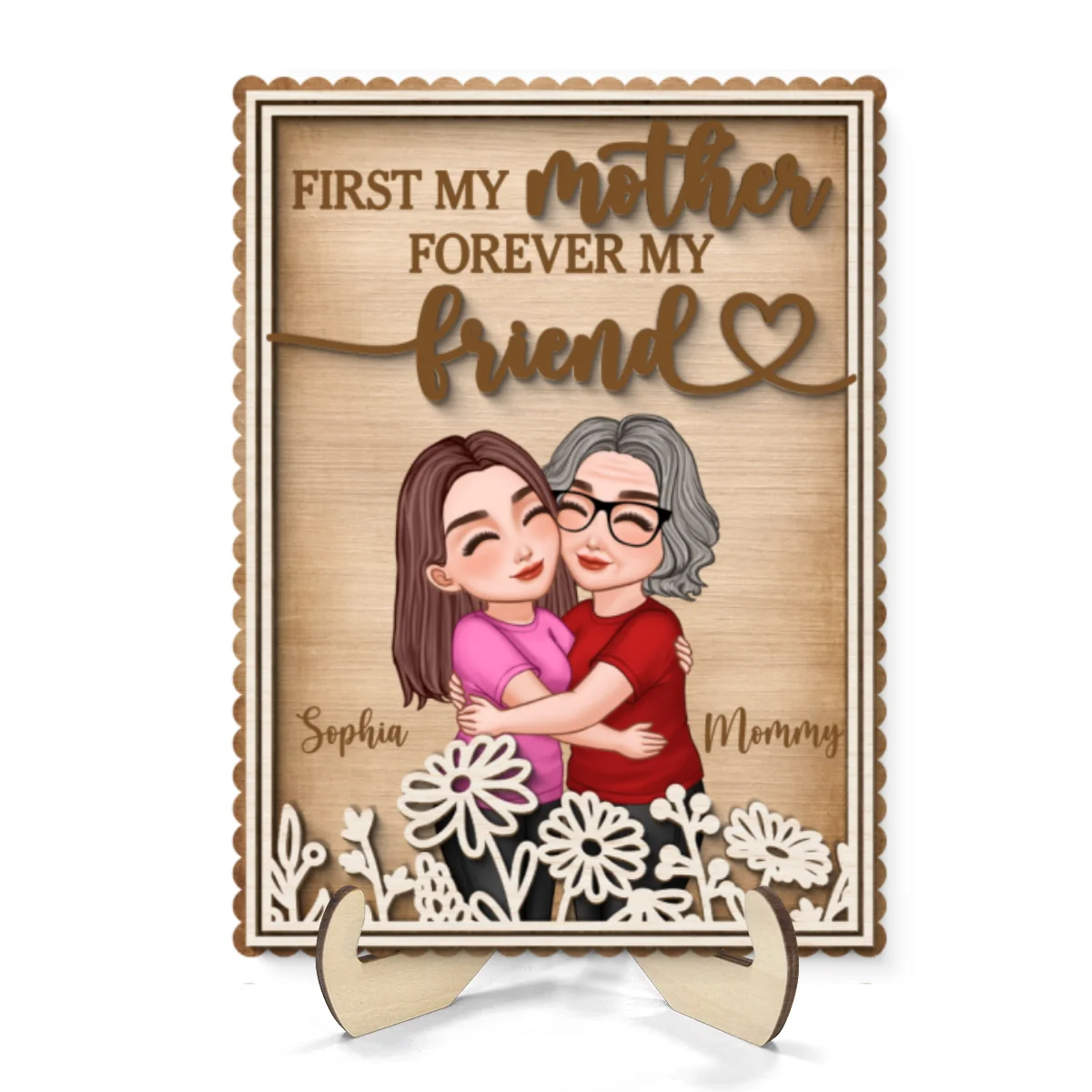 Mom Hugging Daughter Flowers Mother‘s Day Gift Personalized 2-Layer Wooden Plaque - Image 8