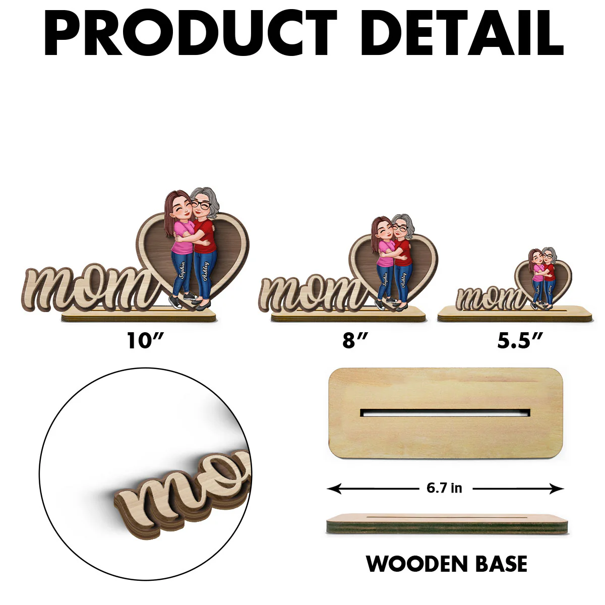 Mom Hugging Daughter Personalized 2-Layers Standing Wooden Plaque - Image 6