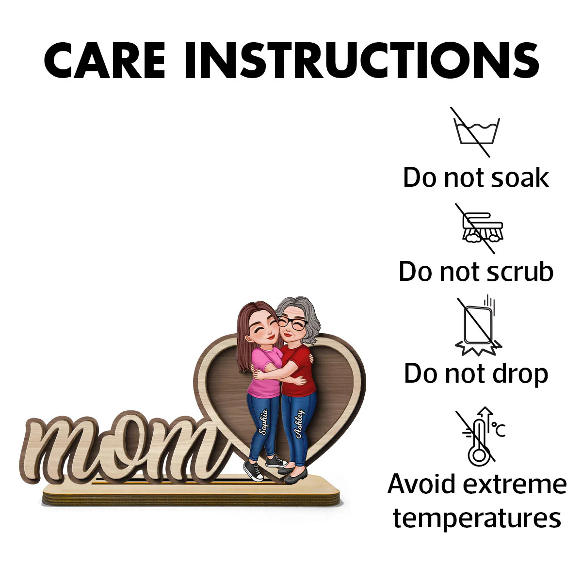 Mom Hugging Daughter Personalized 2-Layers Standing Wooden Plaque - Image 7
