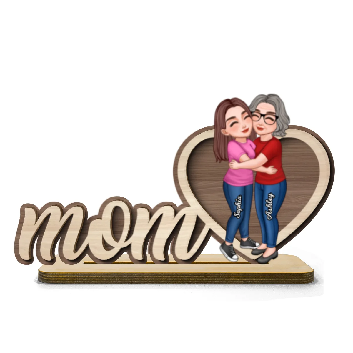 Mom Hugging Daughter Personalized 2-Layers Standing Wooden Plaque - Image 8