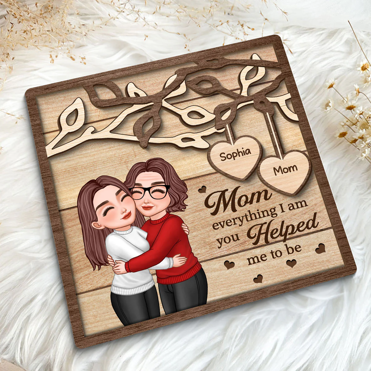 Mom Hugging Daughter Son Under Tree Mother‘s Day Gift For Mom Personalized 2-Layer Wooden Plaque - Image 5