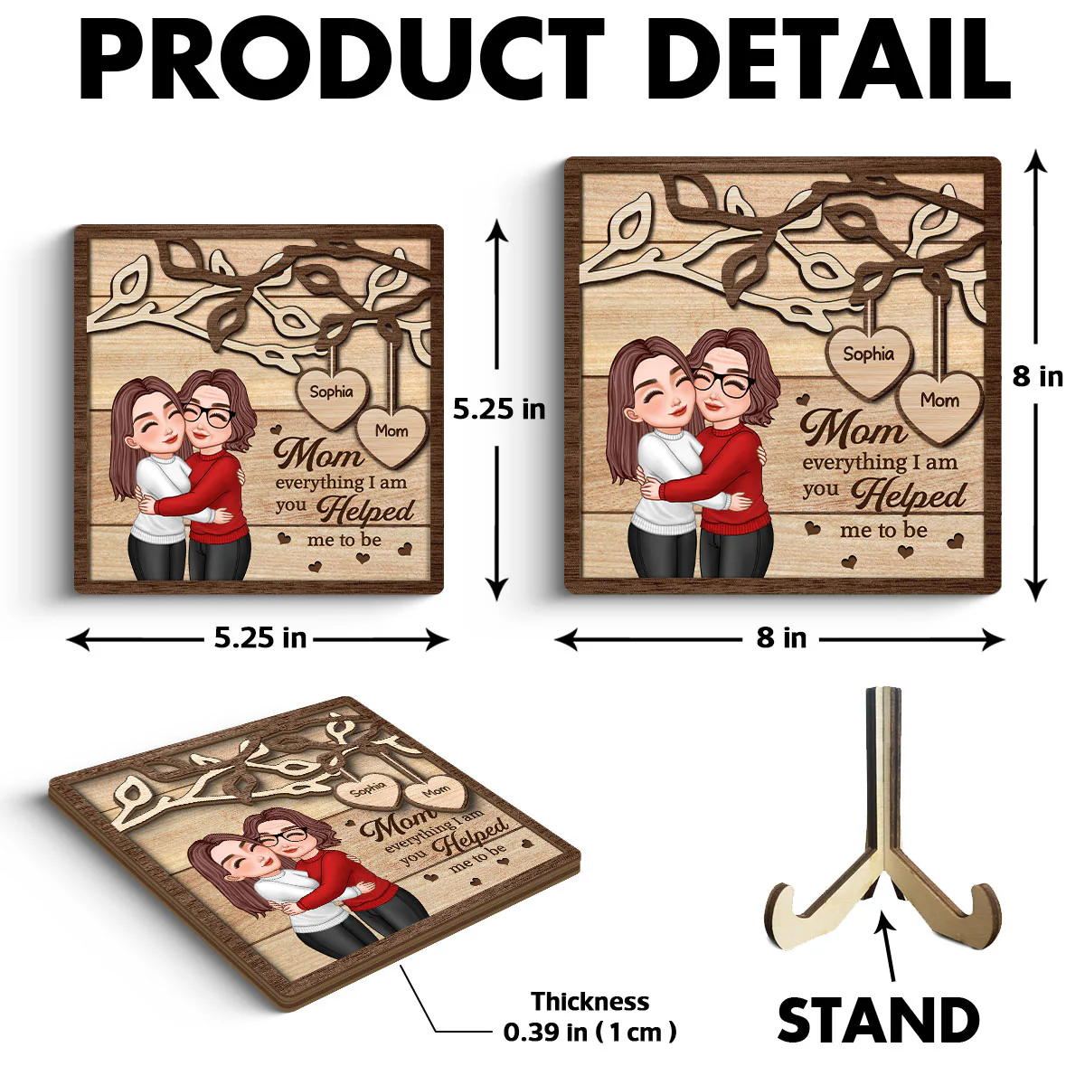 Mom Hugging Daughter Son Under Tree Mother‘s Day Gift For Mom Personalized 2-Layer Wooden Plaque - Image 6